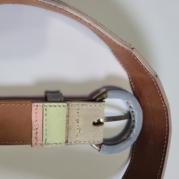 Tanner Beautiful Colorblock Genuine Leather Belt Womens Large Suede Patch ITALY‎ main image 6